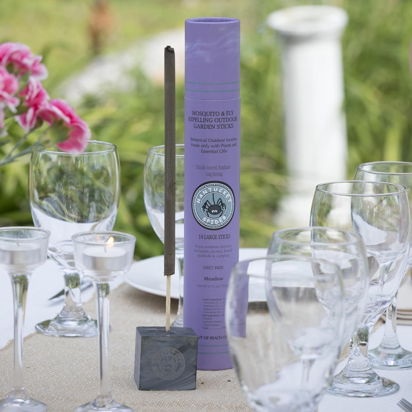 Nantucket Spider Garden Incense Sticks | Repellent for Mosquitos and Flies | Long Lasting with Pleasant Fragrance | Handmade Bamboo Based Sticks for Outdoor Use | Meadow - Pack of 14