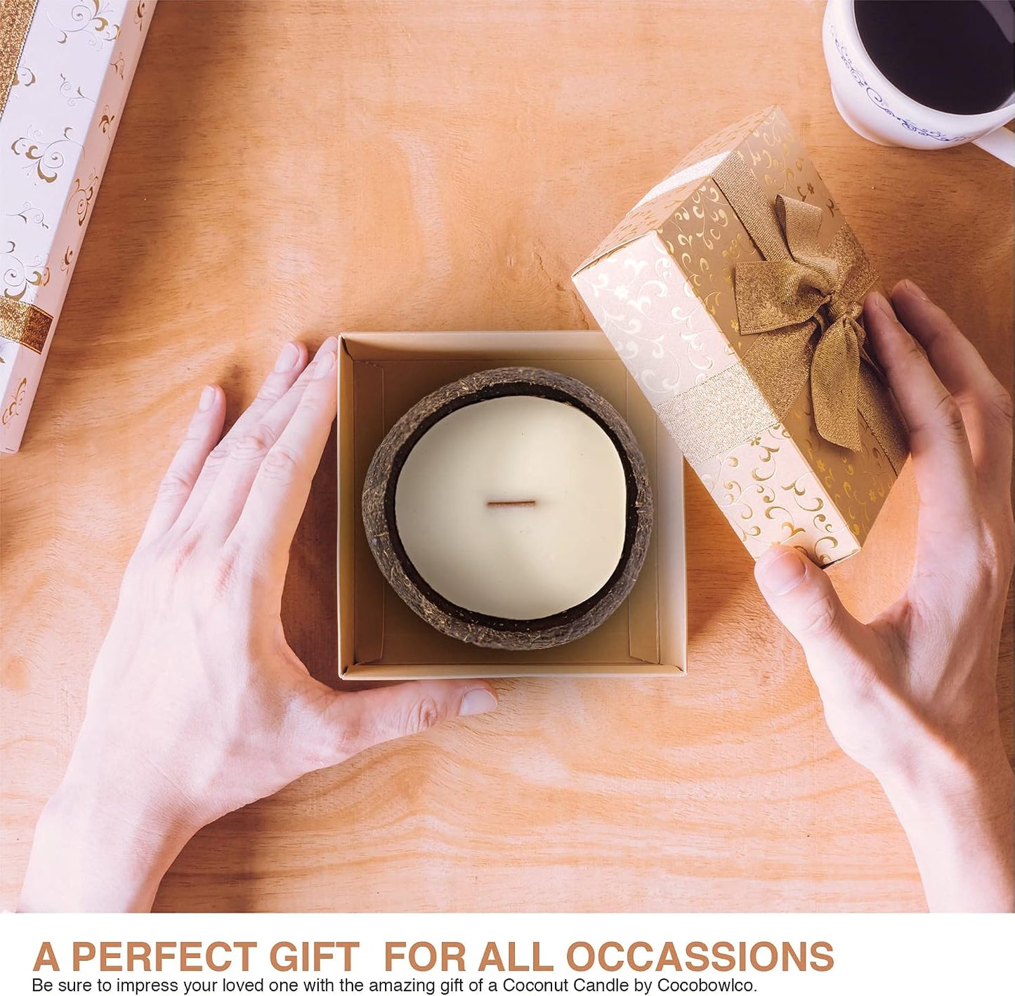 Soy Coconut Candle - Vanilla Scent, Wood Wick, Real Coconut Shell, Eco-Friendly, 45+ Hours Burn Time
