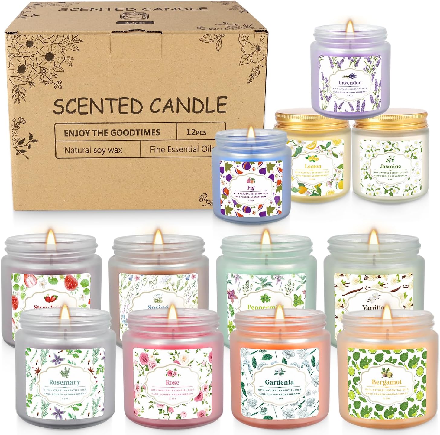 YOROXRG 12 Pack Scented Candles with Added Natural Essential Oils, 3.05oz, Suitable for Various Festivals, Parties, Yoga, and Home Scene