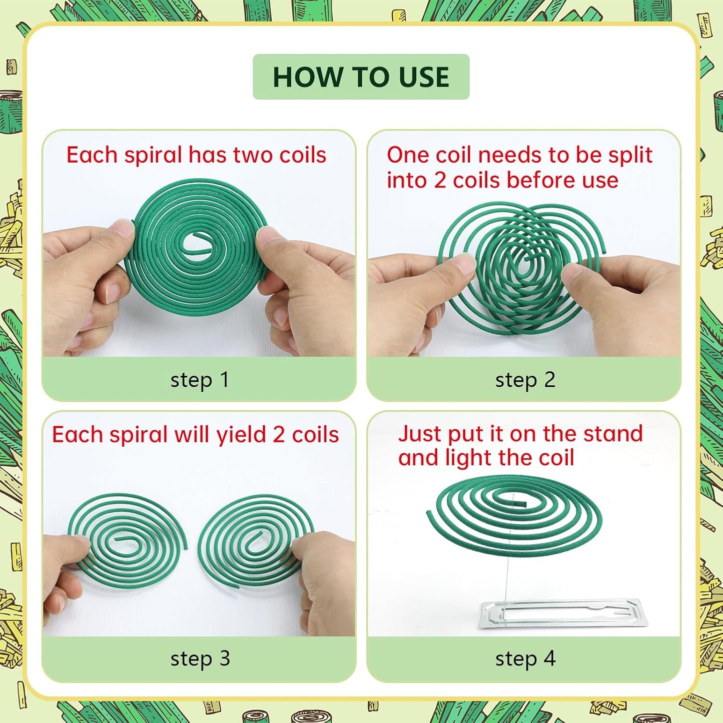 SCENTORINI Citronella Coils, 48 PCS Citronella Incense with Coil Holder, Suitable for Summer Home Outdoor Use, Pool Side, Patio, Camping, Porches, Courtyards, Farms, Garden Planting Area