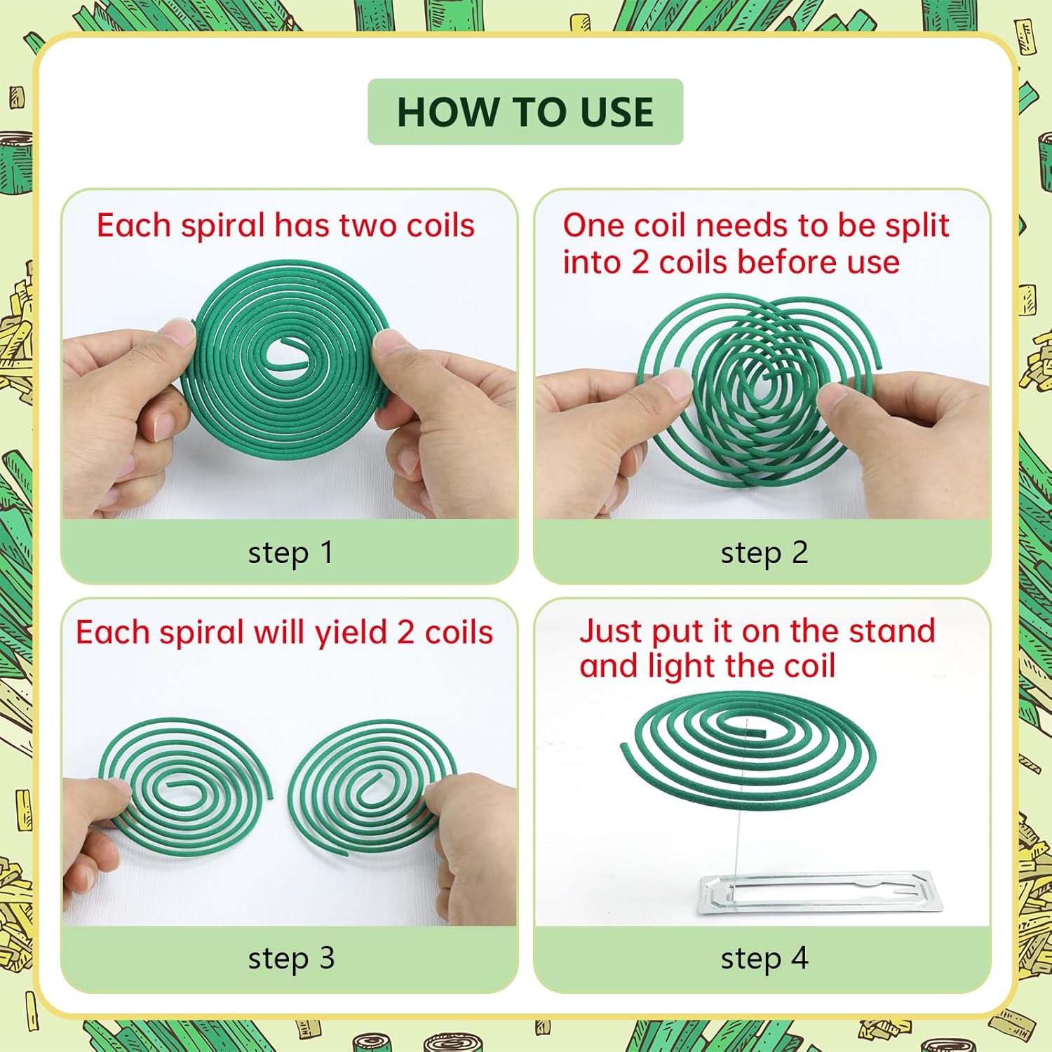 SCENTORINI Citronella Coils, 48 PCS Citronella Incense with Coil Holder, Suitable for Summer Home Outdoor Use, Pool Side, Patio, Camping, Porches, Courtyards, Farms, Garden Planting Area
