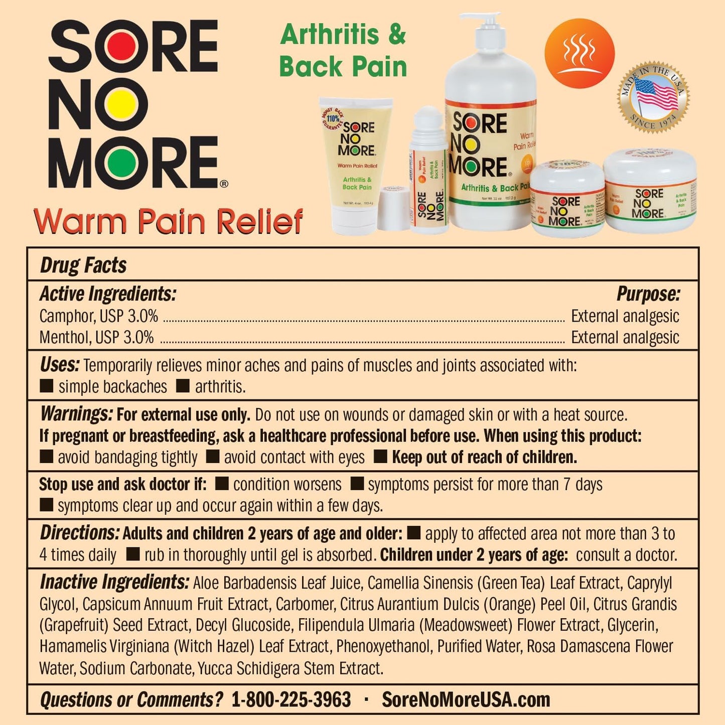 Sore No More Warm Arthritis Pain Relief Roll On – Targeted Reliever for Back, Neck, Hands & Feet – Soothing & Fast-Acting Formula for Aches and Pains – Non-Greasy with Orange Aroma – 3 oz