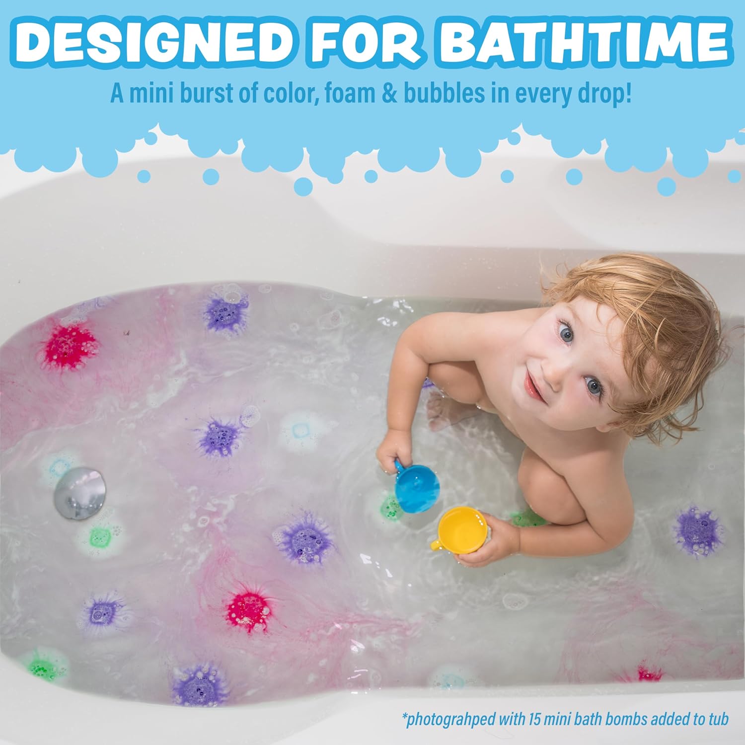 Tub Works® Lil' Bursts™ Mini Bath Bombs for Kids, 90 Count, Gumdrop | Nontoxic | Tiny Kids Bath Bombs with A Burst of Color, Foam & Bubbles | Customize Kids Bath with Fun Bath Colors | Create Tub Art