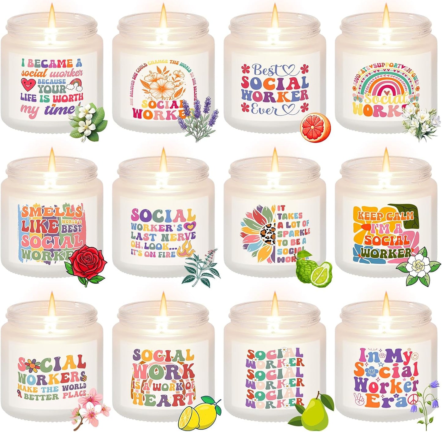 Lounsweer 12 Pack Social Worker Gifts Scented Candle Set, Social Worker Appreciation & Graduation Gifts for MSW Grad, Lsw & Lmsw, MSW Lcsw Gift, 12 Designs