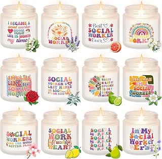 Lounsweer 12 Pack Social Worker Gifts Scented Candle Set, Social Worker Appreciation & Graduation Gifts for MSW Grad, Lsw & Lmsw, MSW Lcsw Gift, 12 Designs