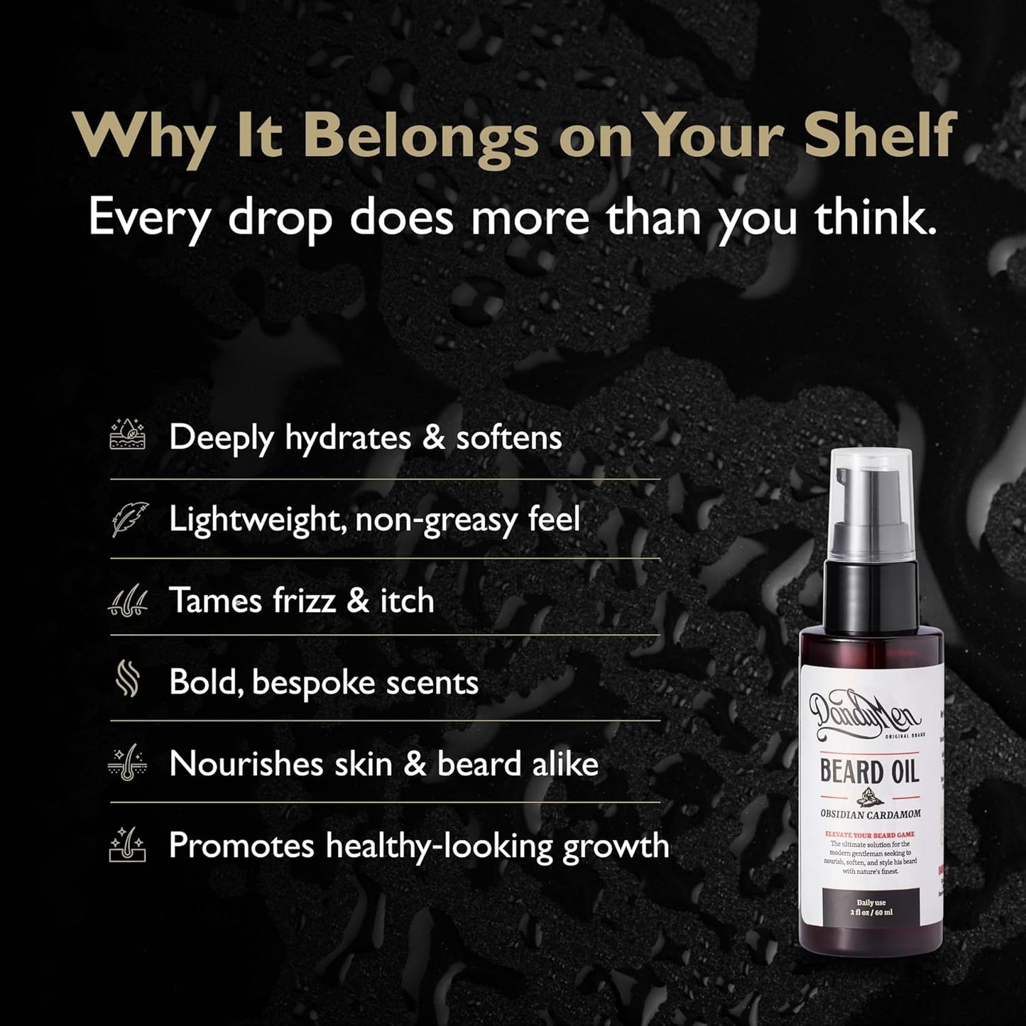 Beard Oil for Men – Hydrating Beard Conditioner & Softener with Sweet Almond & Argan Oils – 2 oz, Obsidian Cardamom