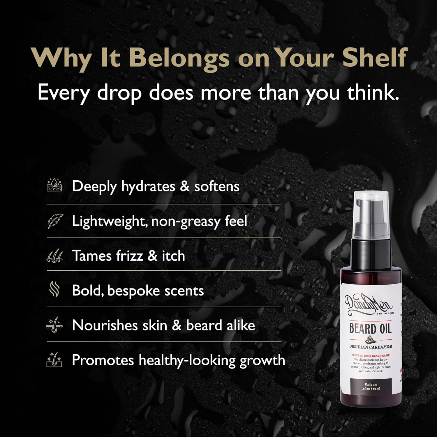 Beard Oil for Men – Hydrating Beard Conditioner & Softener with Sweet Almond & Argan Oils – 2 oz, Obsidian Cardamom