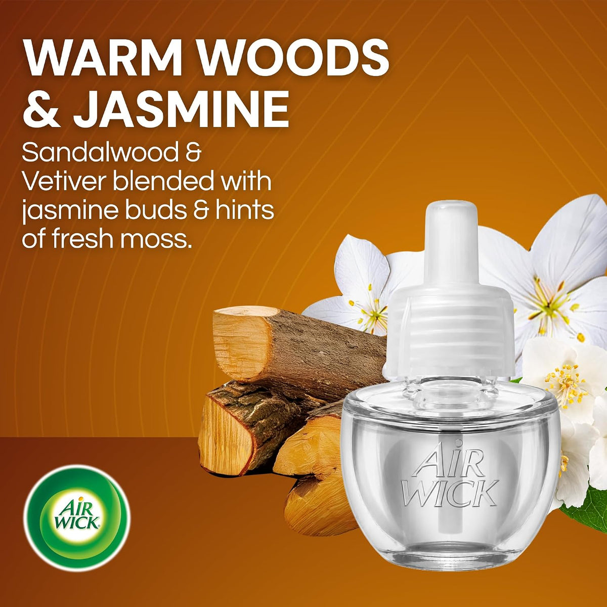 Air Wick Plug-In Scented Oil Refills, Warm Woods &amp; Jasmine, 4 Count
