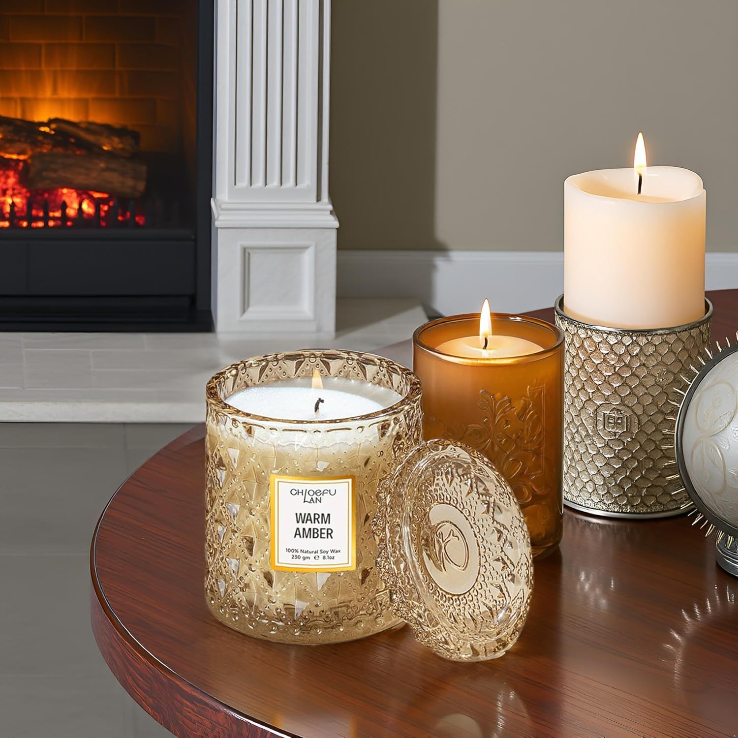 Amber Candles, Luxury Candle for Home Scented, Long Burning Time, Holiday Gifts, All Natural Soy Wax Decorative Candles, Scented Candle Gifts for Men&Women, 8.1oz