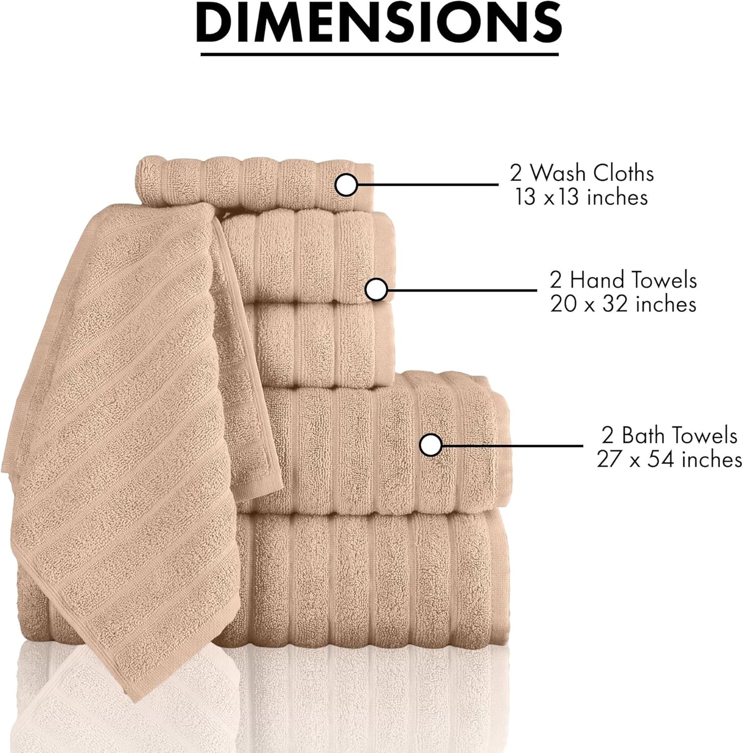 Classic Turkish Towels CTT Luxury 6 Piece Towel Set, 100% Turkish Cotton, Quick Drying, Highly Absorbent & Comfy, Includes 2 Bath Towels, 2 Hand Towels & 2 Washcloths | (Almond Beige)