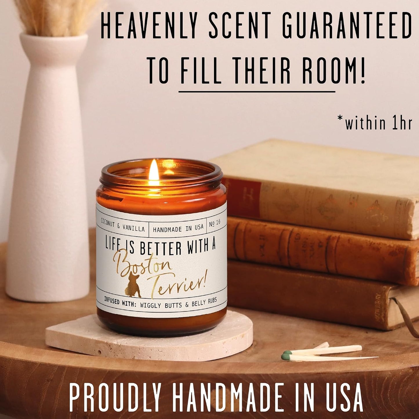 Boston Terrier Gifts for Women - 'Life is Better with a Boston Terrier' Candle, w/Vanilla, Coconut & Citrus - Infused w/Essential Oils I Boston Terrier Decor I 50Hr Burn, USA Made