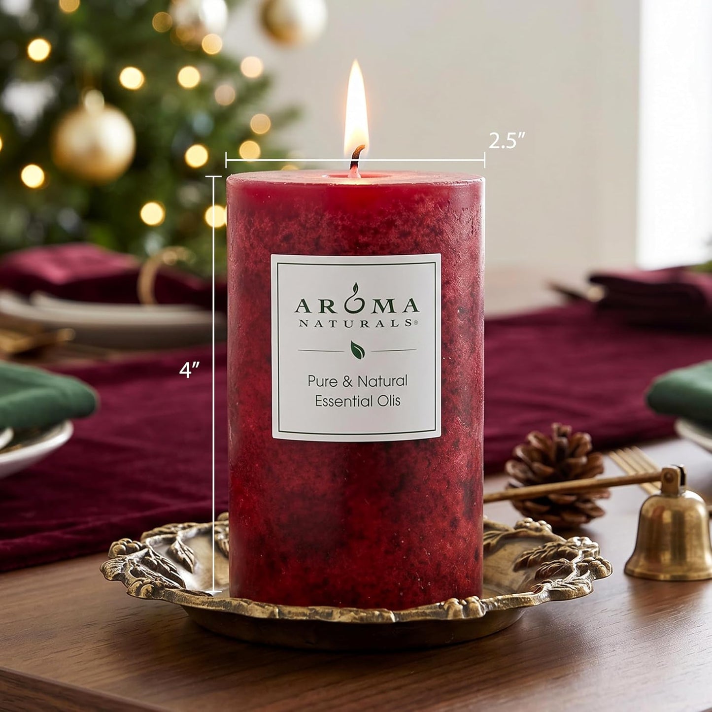 Aroma Naturals Holiday Orange, Clove and Cinnamon Essential Oil Scented Pillar Candle, Warm Spice, 2.5 inch x 4 inch