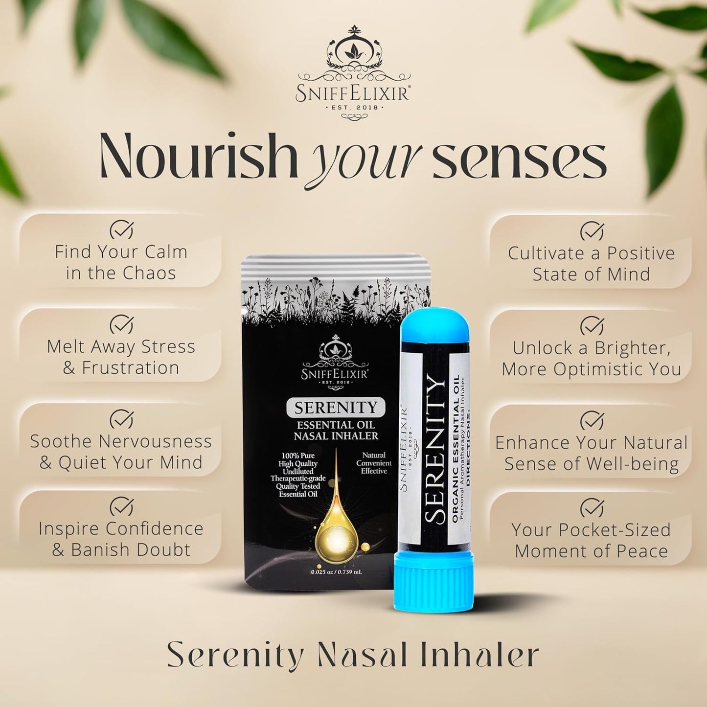 Serenity Stress Relief Aromatherapy Nasal Stick Vapor Inhaler for Calm, Self Care, USA Made with Organic Citrus Essential Oils, Stress Reliever Gift
