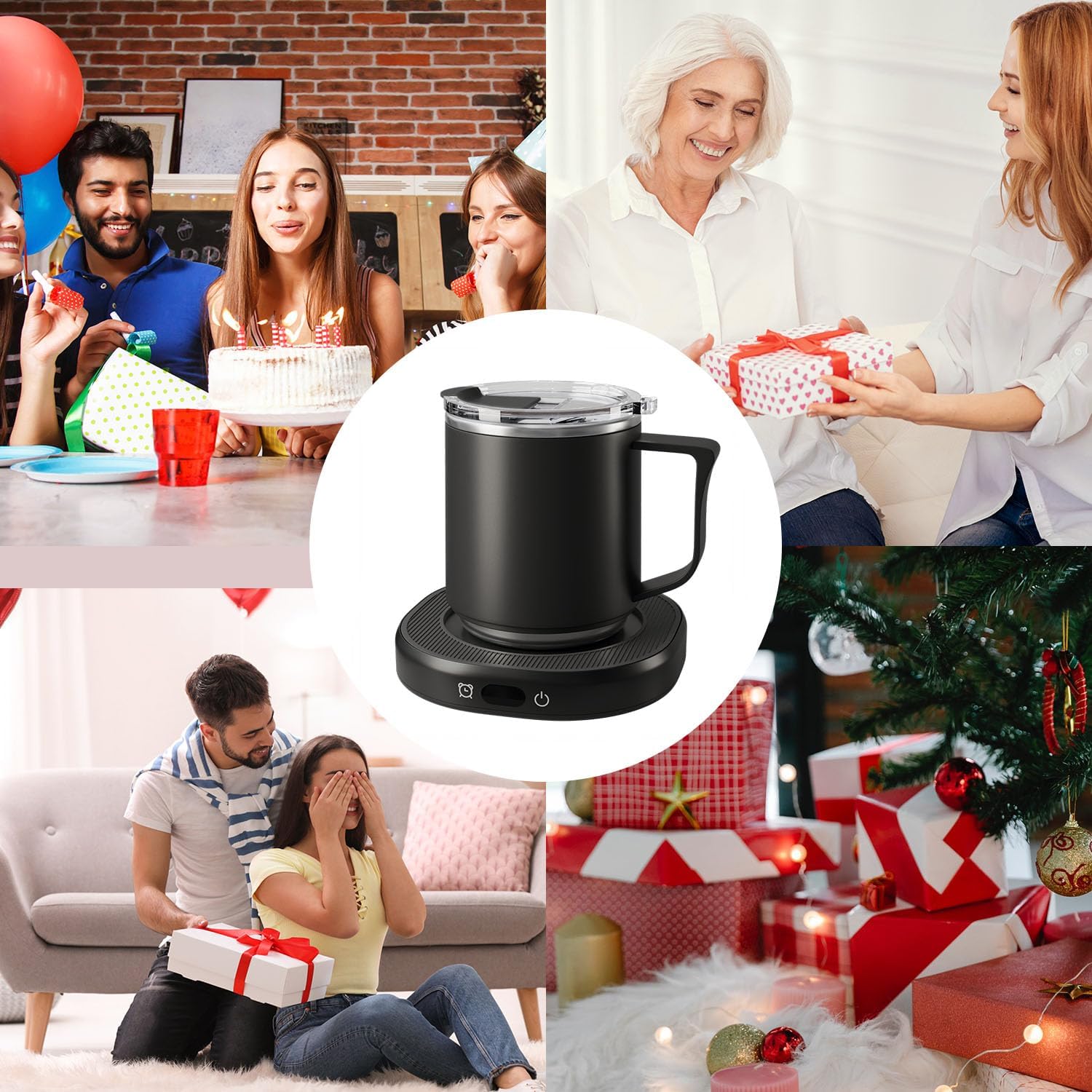 Coffee Mug Warmer & Mug Set, Electric Beverage Milk Tea Water Cup Warmer for Desk, Candle Warmer Plate with 4 Temp. Setting, Auto Shut Off for Home Office Birthday Present