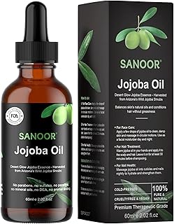 SANOOR Desert Organic Jojoba Oil | 100% Pure (2.02oz) | Cold-Pressed Moisturizer for Skin & Hair Care | Nutrient-Rich Pure Hair Butter | Hydrating Oil for Face, Body, and Scalp | 60ml