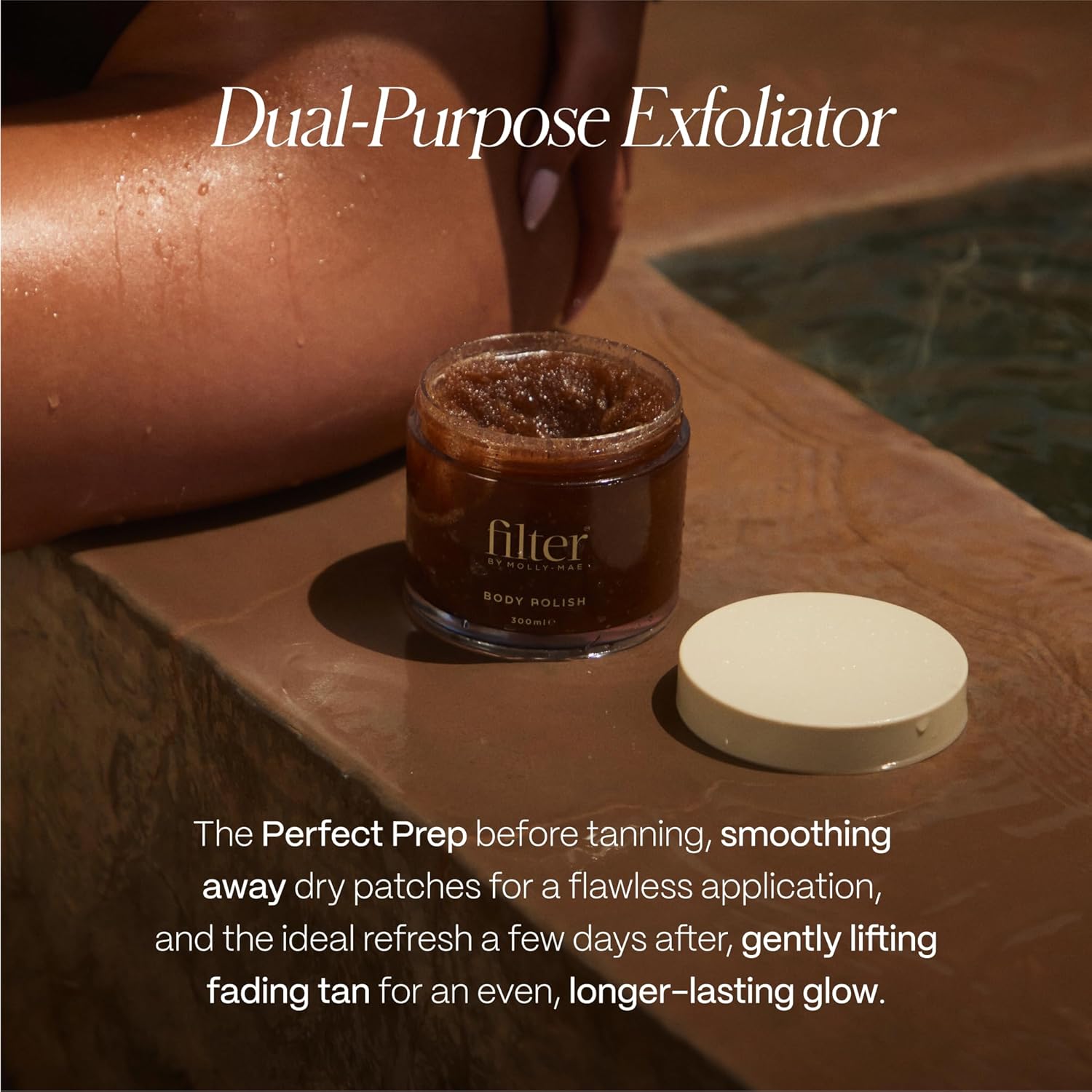 Filter by Molly-Mae Body Polish | Moisturizing Body Scrub with Apricot Kernel Oil & Shea Butter | Self Tan Remover & Pre-Tan Exfoliating Scrub | Anti-Inflammatory | Smoothing & Luxurious 300ml