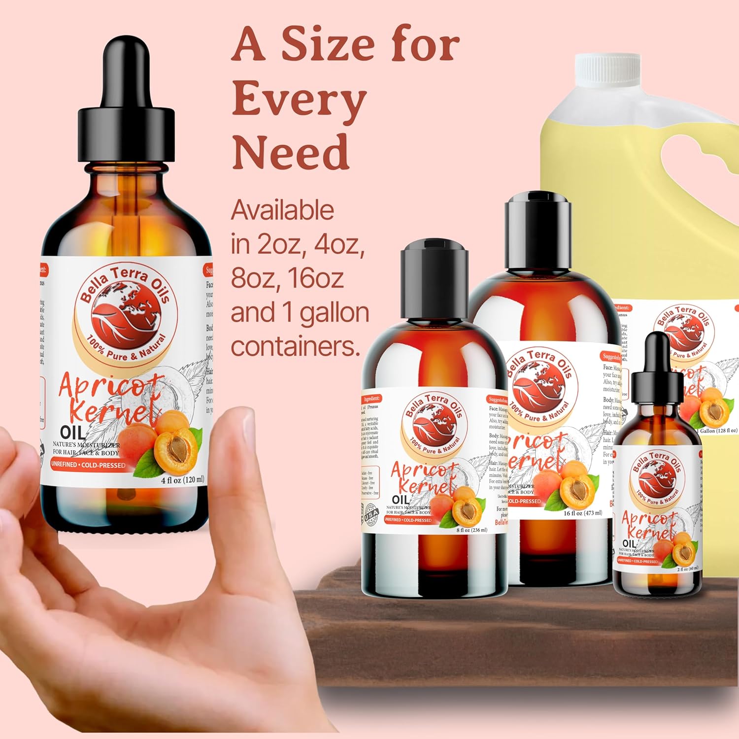 Bella Terra Oils Apricot Kernel Oil – 1gallon, Vitamin-Rich, Gentle Hydration for Radiant Hair & Soft Skin, Light & Non-Greasy