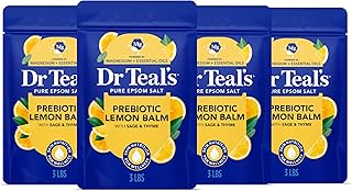 Dr Teal's Pure Epsom Magnesium Salt Soak, Prebiotic Lemon Balm & Essential Oil, 3 lbs (Pack of 4)