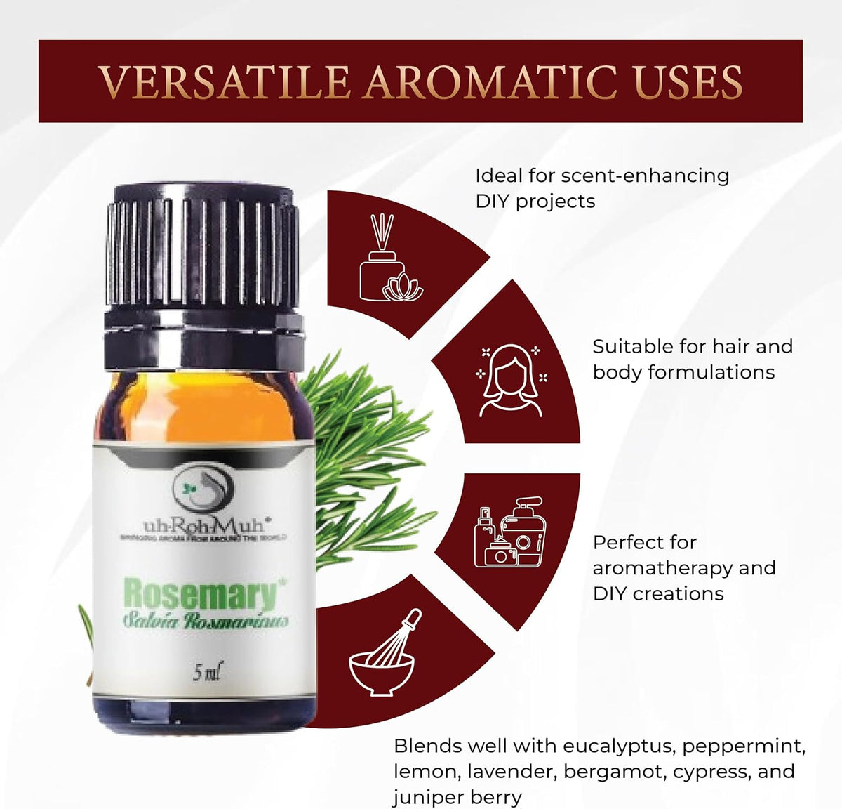 Organic Rosemary Essential Oil ct Camphor | 100% Pure Steam Distilled Aromatic Oil from Salvia rosmarinus Leaves | Fresh Herbaceous Camphor Aroma for Diffusers, Haircare | Spain 5ml w/Euro Dropper