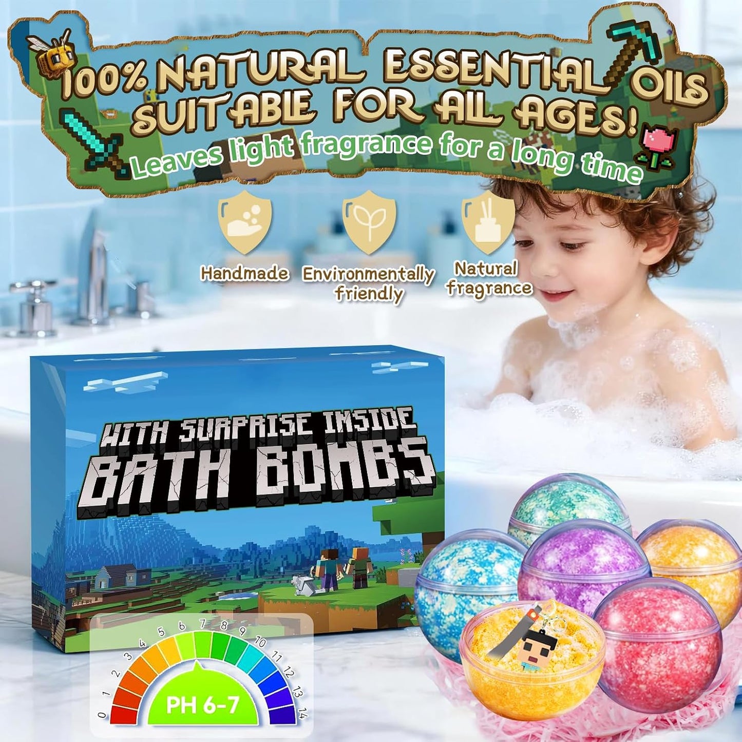 Bath Bombs for Kids: 3 in 1 Build My Own World Dig a Bath Bombs with Toys Inside, Organic Bath Bomb Rich in Natural Essential Oils, Kids Bath Bomb for Dry Skin Moisturize, Summer Party Favors(6 Pcs)