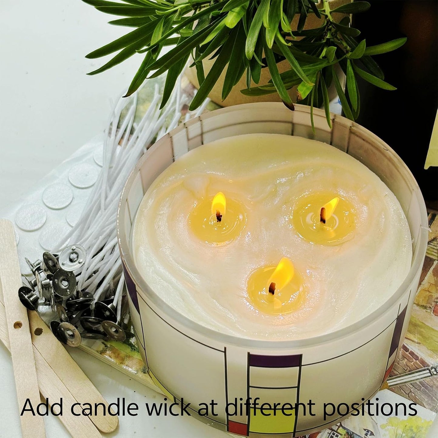 30Pcs Candle Wicks 4 Inch,40Pcs Candle Wicks 6Inch,30Pcs Candle Wicks 8 Inch,100pcs Candle Wick Stickers,Candle Wick Centering Device,20 Pcs Metal Sustainer Tabs,5pcs Candle Wick