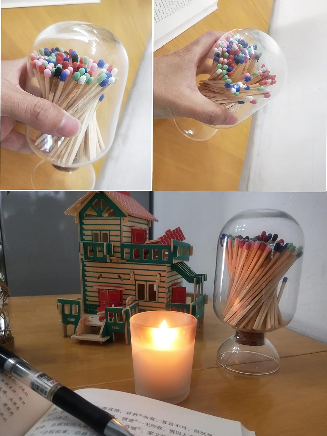 Glass Match Cloche Jar, Glass Match Holder with Striker, Matches in a jar with Striker, Match Striker Jar, Fancy Bathroom Matches Cloche Bottle, Match Striker Holder- Matches NOT Included (250ml)