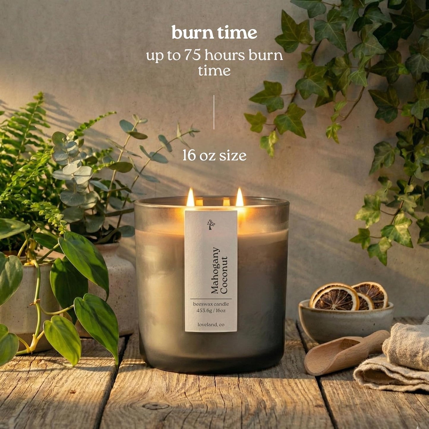 Aspen & Oak Luxury Beeswax Candle, 16oz | Long Burning Pure Beeswax Candles, Non Toxic, Natural, Clean, Essential Oil Scented Organic Candles, Home Decor & Gifts (Mahogany Coconut)