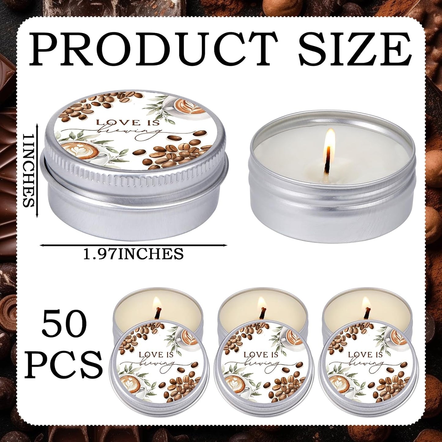 MTLEE 50 Pcs Love is Brewing Bridal Shower Candles Gift Favors for Guests 1 oz Lavender Scented Soy Wax Aromatherapy Coffee Candle Favors for Wedding Party Guests
