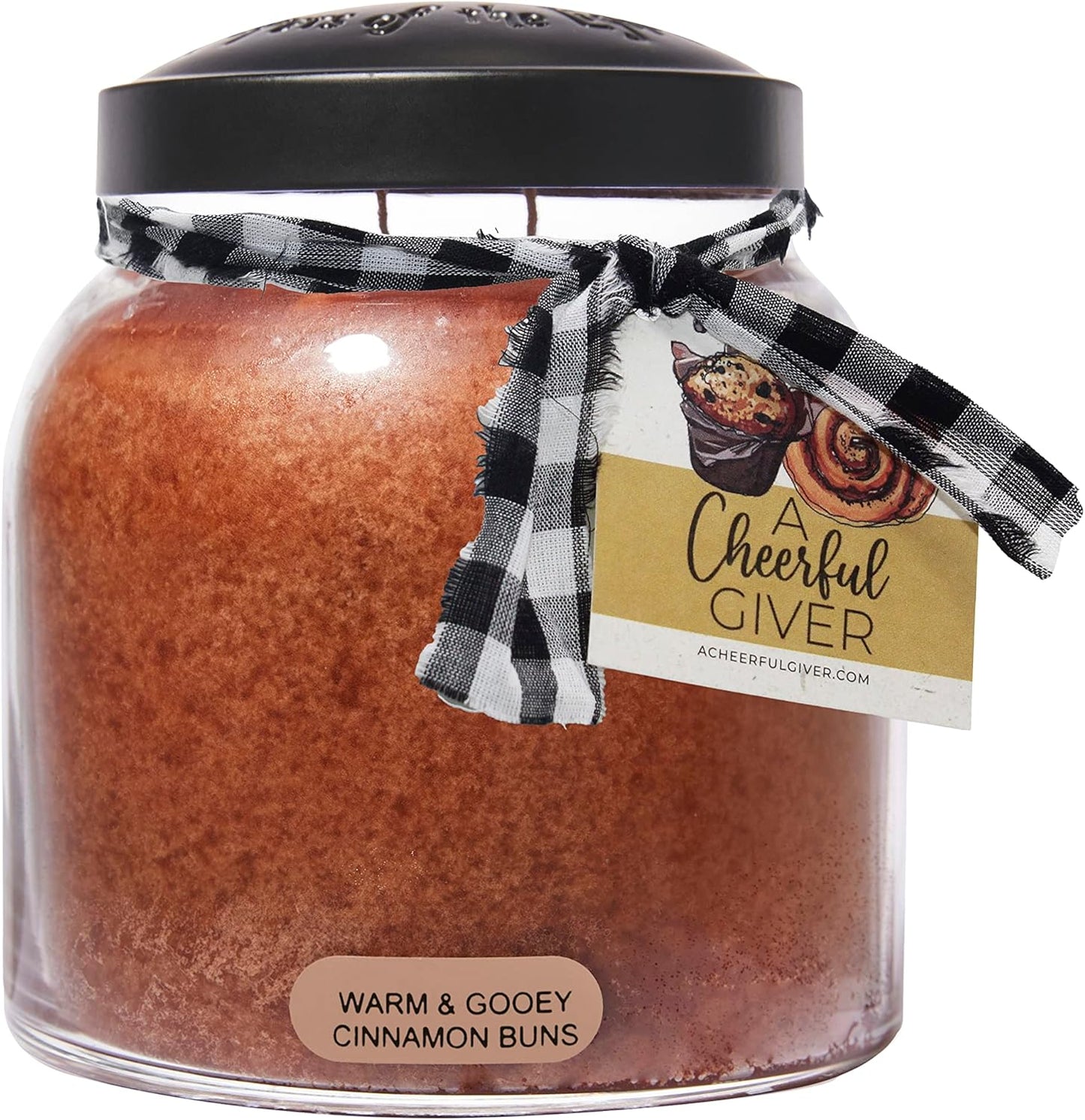 A Cheerful Giver - Warm & Gooey Cinnamon Buns Papa Scented Glass Jar Candle (34oz) with Lid & True to Life Fragrance Made in USA