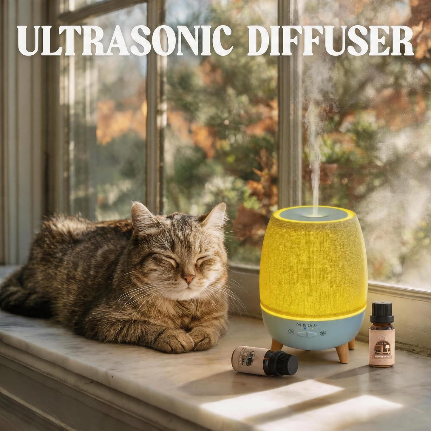 Essential Oil Diffuser 200ml with Fabric Cover and Night Lamp | Ultrasonic Aroma Diffuser | Humidifier w Lights | Room Decor | Small Humidifier for Bedroom,Quiet Diffuser for Hotel spa