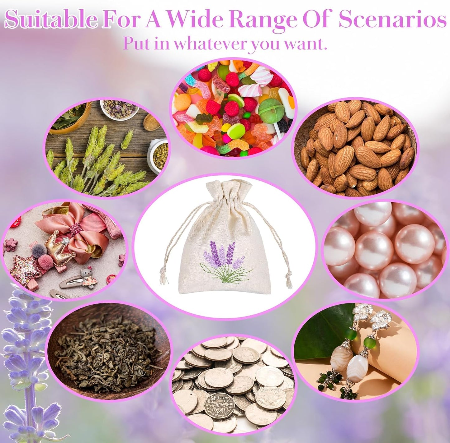 10PCS Small Sachet Bags,Sachet Bags Empty for Lavender with Drawstring, Embroidered Canvas Empty Sachets Bag, for Spices, Jewelry, Candy, Lavender Buds, White