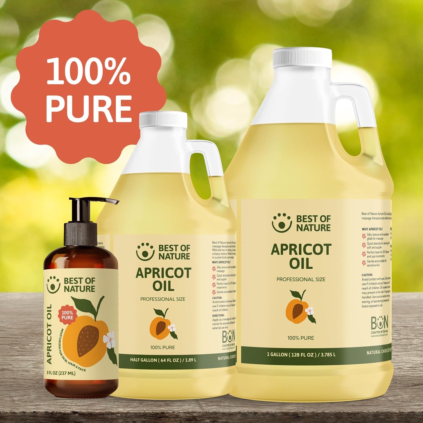 Best of Nature 100% Pure Apricot Oil – Lightweight Massage & Body Oil, Unscented Moisturizer for Hair, Skin, Face, Ideal Carrier Oil for Essential Oils, Half Gallon (64 fl oz)