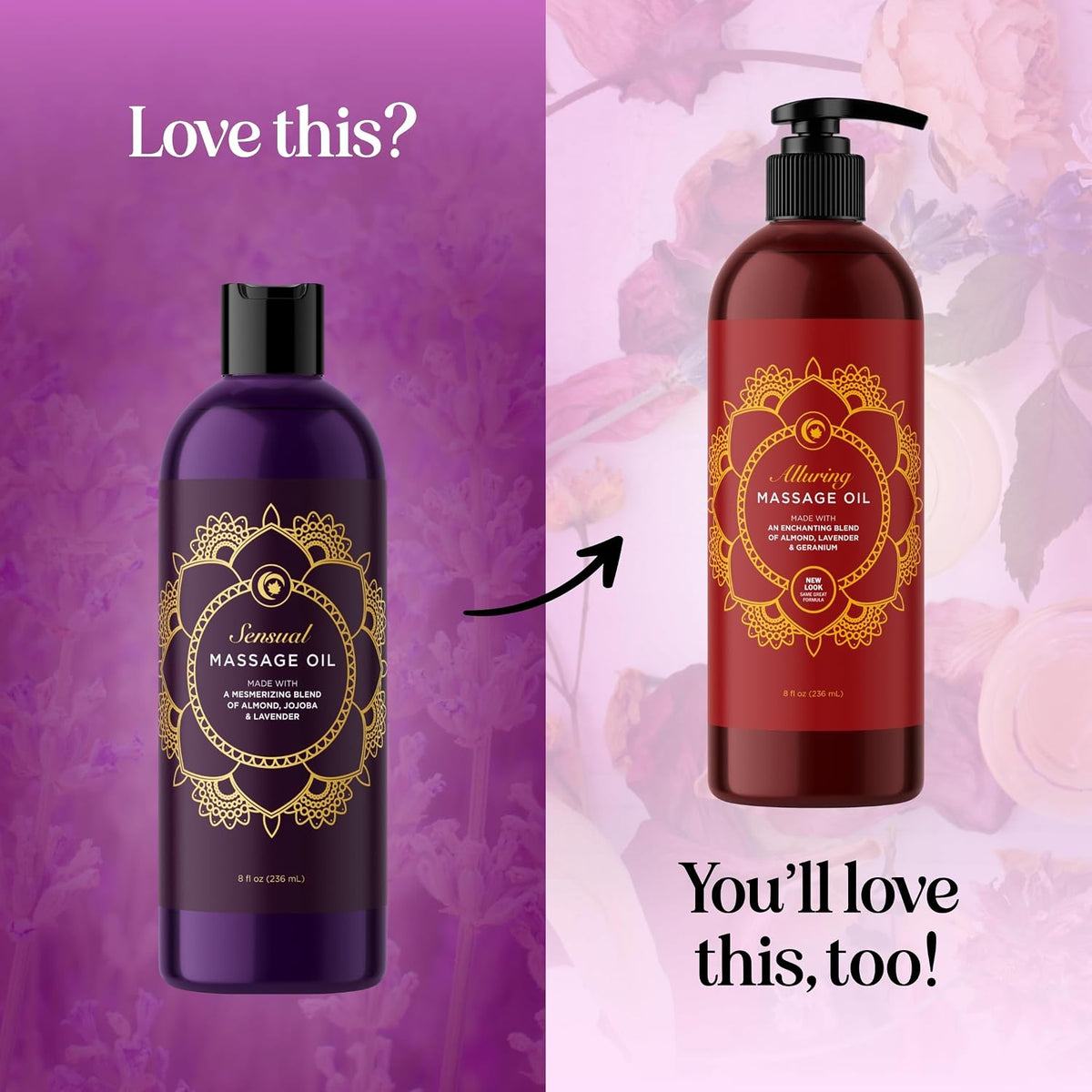 Aromatherapy Sensual Massage Oil for Couples - Relaxing Lavender Massaging Oil for Massage Therapy with Vitamin E Jojoba &amp; Sweet Almond - Naturally Scented Vegan Non GMO &amp; Gluten Free (8 Fl Oz)