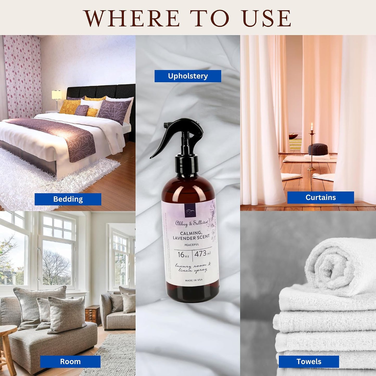 Abbey & Sullivan Odor Eliminating and Refreshing Linen and Room Spray, Peaceful, 16 oz
