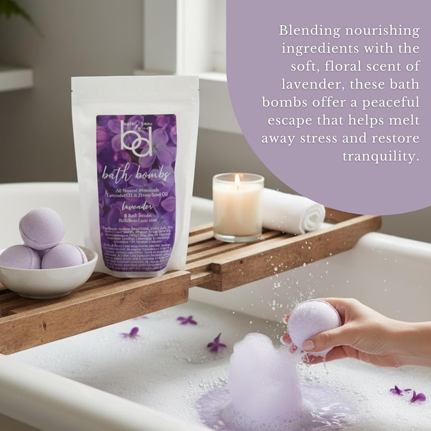 Belle & Beau Luxe Hemp Bath Bombs - Made with Organic Hemp Seed Oil and Pure Essential Oils - 8 Count