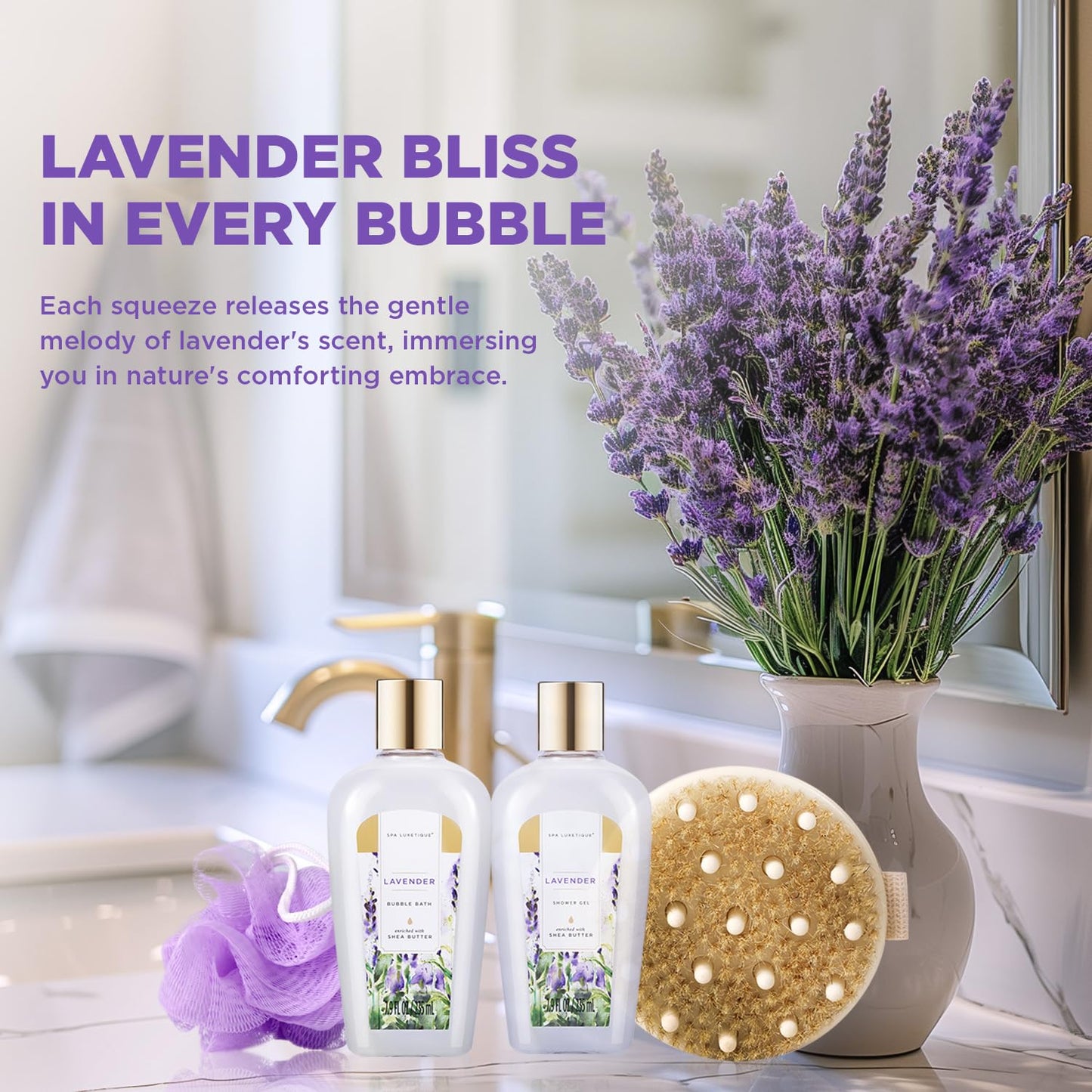 Spa Luxetique Gifts for Women Lavender Gift Baskets for Women 15pcs Bath and Body Work Gift Set With Tote Bag Bath Sets for Women Mothers Day Gifts for Her