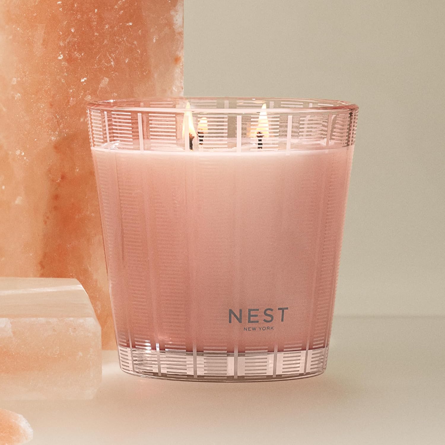 NEST New York Scented 3-Wick Candle, Himalayan Salt & Rosewater - 21.2 oz - Up to 100-Hour Burn Time - Reusable Glass Vessel