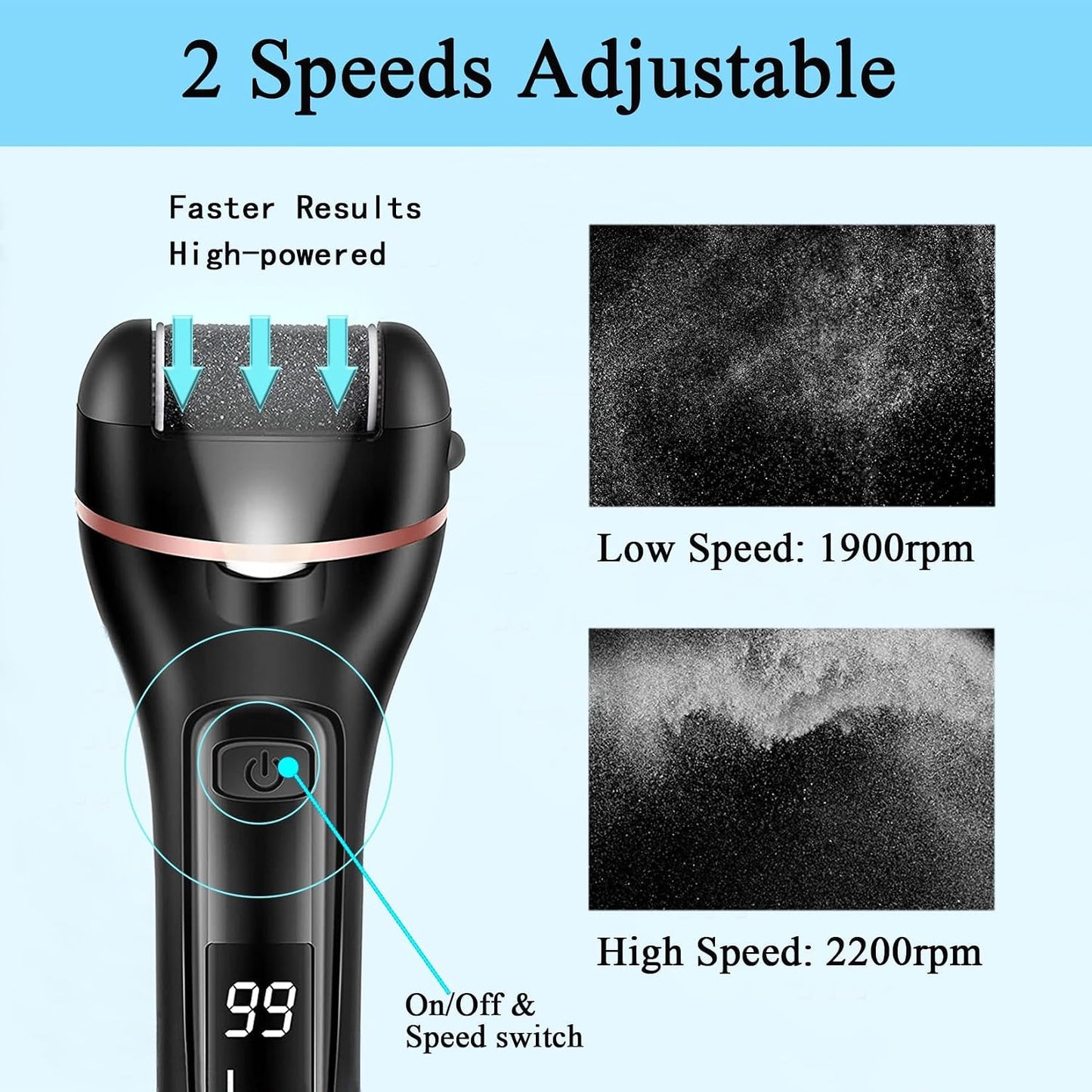 Callus Remover for Feet, 13-in-1 Professional Pedicure Tools Foot Care Kit, Foot Scrubber Electric Feet File Pedi for Hard Cracked Dry Dead Skin, 3 Rollers, 2 Speed, Battery Display (Black)