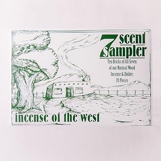 Incienso de Santa Fe - 7 Scent Sampler Natural Wood Incense with Burner, Includes Piñon, Cedar, Juniper, Hickory, Alder, Mesquite, and Fir Balsam (70 Bricks) - Made in the USA