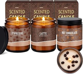 Fullhawl 3 Pack Coffee Scented Candles Gifts Set 7oz Soy Wax Espresso Latte Hot Cocoa Scents Jar Candles with Gift Boxes Long-Lasting Scents for Coffee Lovers Women and Men Home Fragrance Decoration