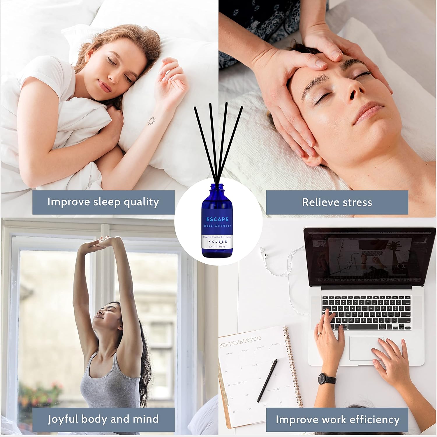 Xcleen Reed Diffusers Set, 3.7 Oz Scent Diffuser, 6 Reed Diffuser Sticks, Home Fragrance Hyacinth, Peony & Citrus, Aromatherapy Oil Diffuser Reeds, More Masculine Scent, Bathroom & Office Decor 110ml
