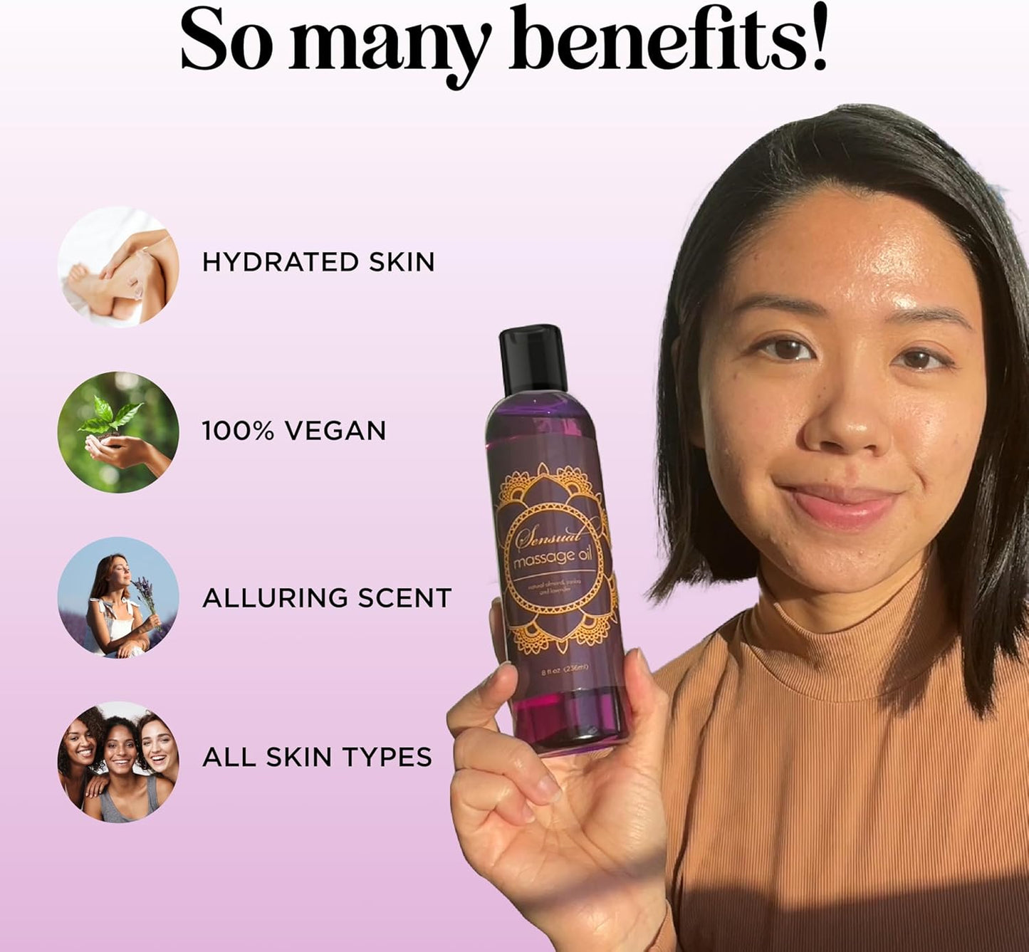 Aromatherapy Sensual Massage Oil for Couples - Relaxing Lavender Massaging Oil for Massage Therapy with Vitamin E Jojoba & Sweet Almond - Naturally Scented Vegan Non GMO & Gluten Free (8 Fl Oz)