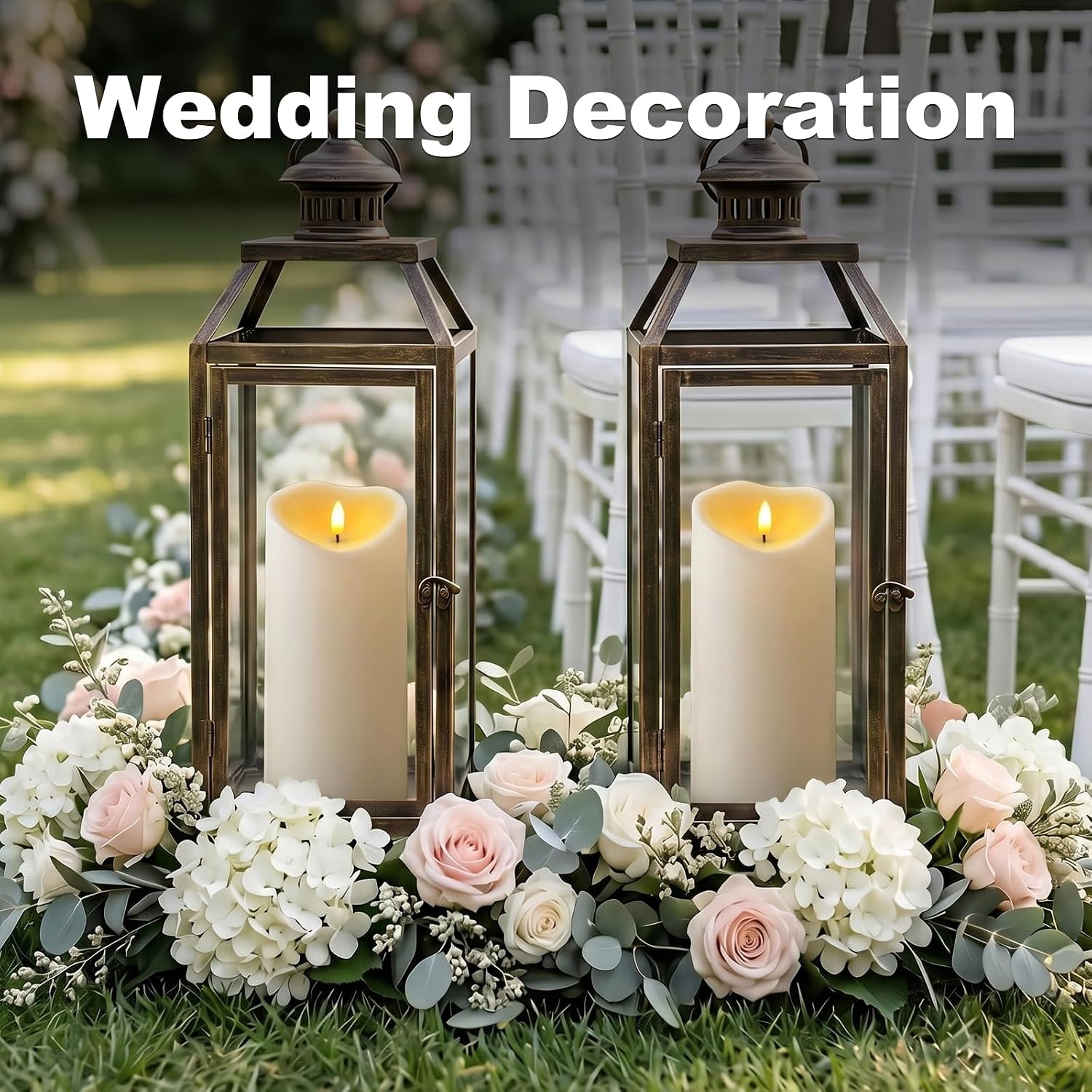 Amagic 4” x 9” Large Outdoor Waterproof Flameless Candles with Remote, Battery Operated Candles with Timer, Flickering Fake LED Pillar Candle for Patio Yard Porch Decor, Ivory White, Set of 2