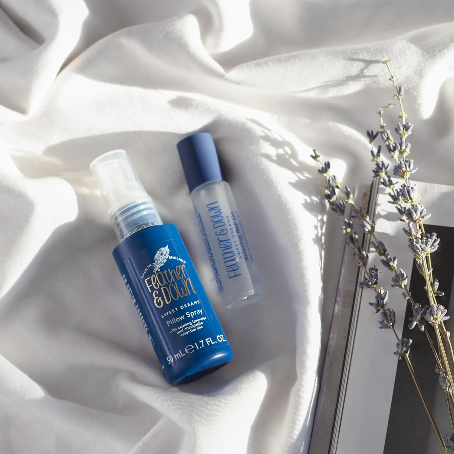 Feather & Down Sweet Dream Perfect Partners Gift Set: 50ml Pillow Spray & 10ml Roll-On, With Calming Lavender & Chamomile Essential Oils, Vegan & Cruelty Free