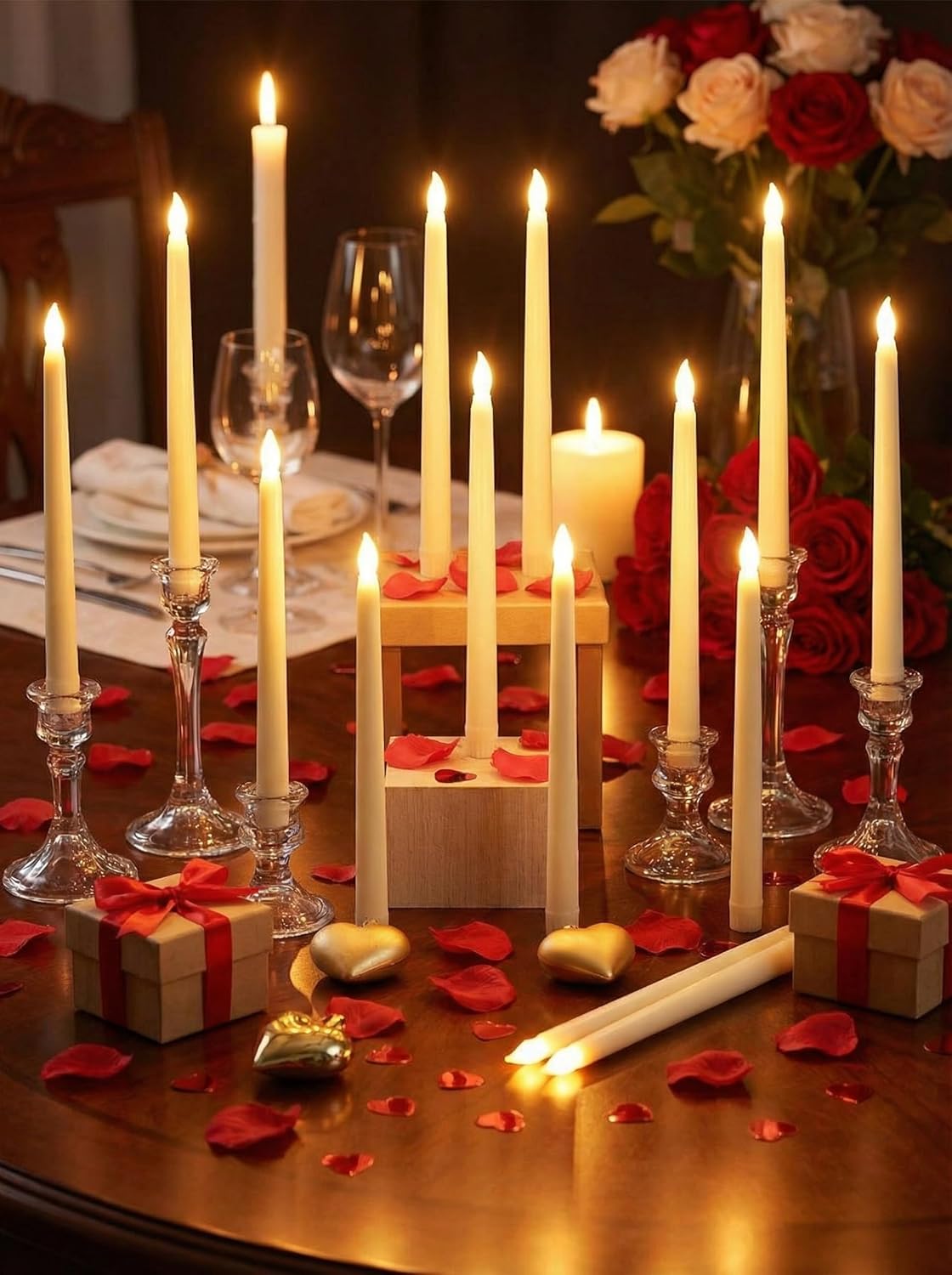 Funtery 48 Pcs Flameless LED Taper Candles Battery Operated Candles Bulk Realistic LED Candlesticks Flickering for Wedding Church Graduation Party Home Decor(Ivory,Classic Style)