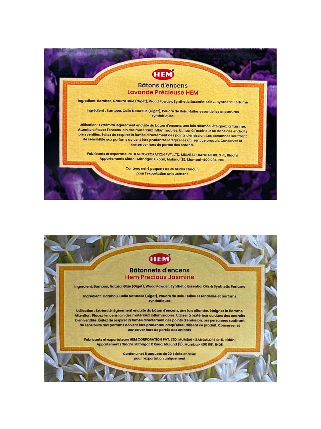 Hem Lavender & Jasmine Incense Sticks – Pack of 2 Boxes (240 Sticks Total) – Calming Floral Aroma for Relaxation, Meditation & Home Fragrance