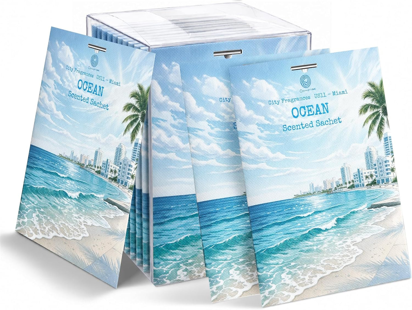 US11-Miami Ocean Scented Sachets for Drawers and Closets, Car Air Freshener Bags, Ocean Closet Freshener and Odor Eliminator for Wardrobe, Dresser, Car and Small Spaces 12 Pack