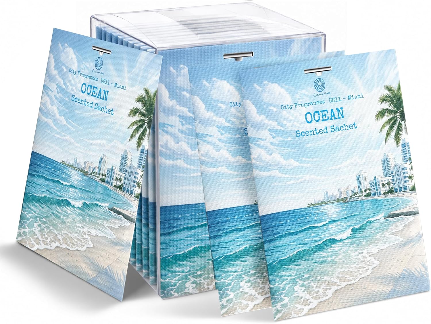US11-Miami Ocean Scented Sachets for Drawers and Closets, Car Air Freshener Bags, Ocean Closet Freshener and Odor Eliminator for Wardrobe, Dresser, Car and Small Spaces 12 Pack