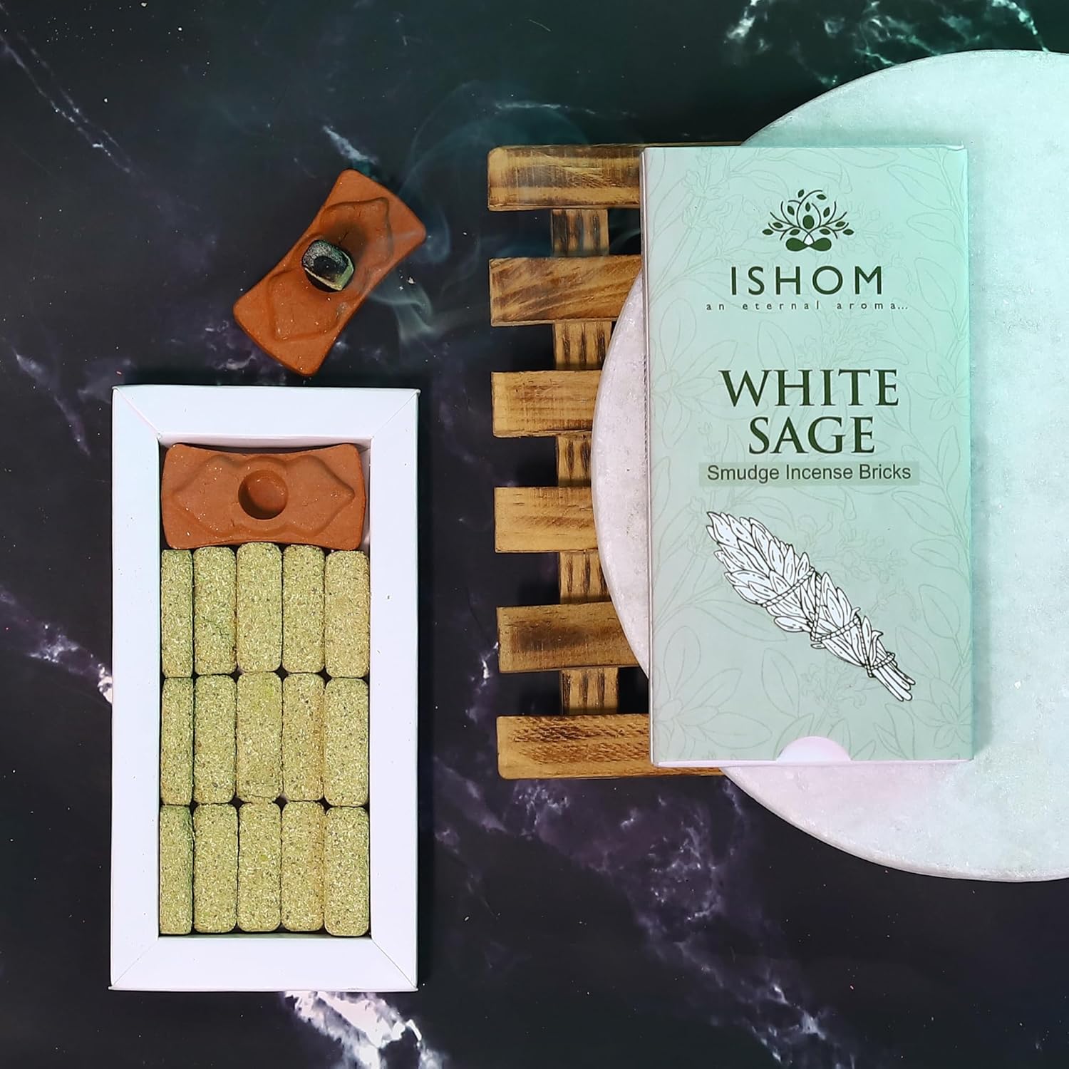 Smudge Incense Bricks Combo Pack of 90 (6 Packs x 15) | Assorted Scents of Palo Santo White sage, Patcholi Sandal Oudh, Amber & Rose | Ideal for Home Purification, Yoga, Meditation, and Aromatherapy