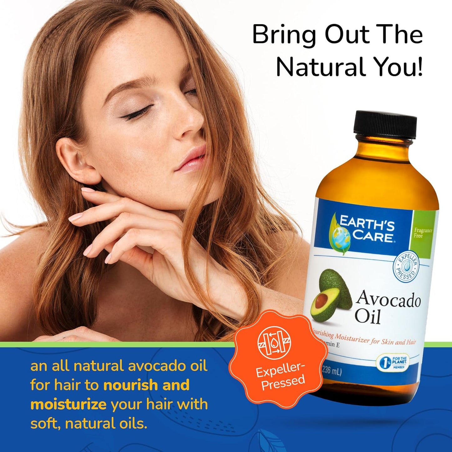 Earth’s Care Avocado Oil - Avocado Oil for Hair and Skin with Vitamin E, Glass Bottle, 8 FL. OZ.